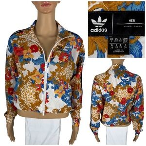 Adidas HER Studio London Womens 2XS XXS Track Jacket Top Floral Zip GN3357 EUC